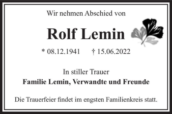 Traueranzeige von Rolf Lemin  von Magdeburger Volksstimme