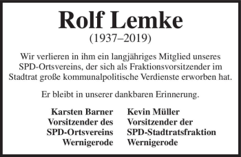 Traueranzeige von Rolf Lemke  von Magdeburger Volksstimme