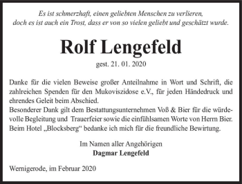 Traueranzeige von Rolf Lengefeld  von Magdeburger Volksstimme