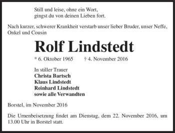 Traueranzeige von Rolf Lindstedt  von Magdeburger Volksstimme