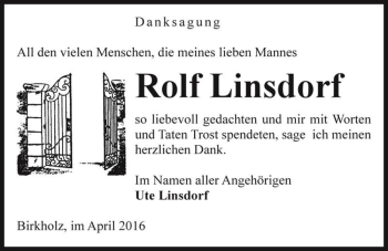 Traueranzeige von Rolf Linsdorf  von Magdeburger Volksstimme