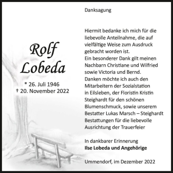 Traueranzeige von Rolf Lobeda  von Magdeburger Volksstimme