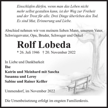 Traueranzeige von Rolf Lobeda  von Magdeburger Volksstimme