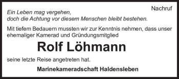 Traueranzeige von Rolf Löhmann  von Magdeburger Volksstimme