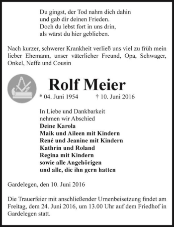 Traueranzeige von Rolf Meier  von Magdeburger Volksstimme