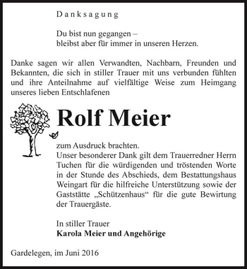 Traueranzeige von Rolf Meier  von Magdeburger Volksstimme