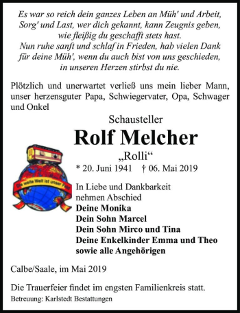 Traueranzeige von Rolf Melcher 