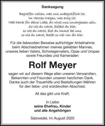 Traueranzeige von Rolf Meyer  von Magdeburger Volksstimme