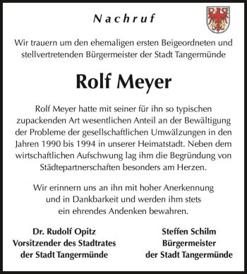 Traueranzeige von Rolf Meyer  von Magdeburger Volksstimme
