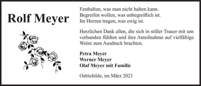  Traueranzeige für Rolf Meyer  vom 26.03.2021 aus Magdeburger Volksstimme