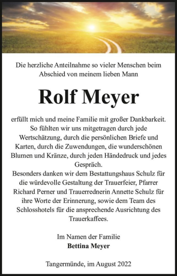 Traueranzeige von Rolf Meyer  von Magdeburger Volksstimme