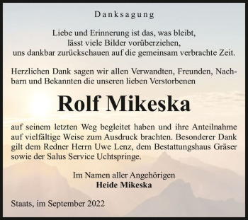 Traueranzeige von Rolf Mikeska  von Magdeburger Volksstimme