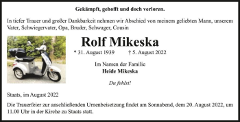 Traueranzeige von Rolf Mikeska  von Magdeburger Volksstimme