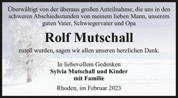 Traueranzeige von Rolf Mutschall  von Magdeburger Volksstimme