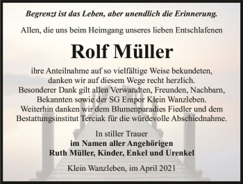 Traueranzeige von Rolf Müller  von Magdeburger Volksstimme