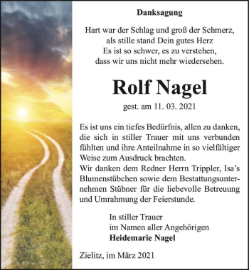 Traueranzeige von Rolf Nagel  von Magdeburger Volksstimme