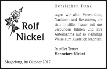 Traueranzeige von Rolf Nickel  von Magdeburger Volksstimme