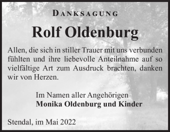 Traueranzeige von Rolf Oldenburg  von Magdeburger Volksstimme