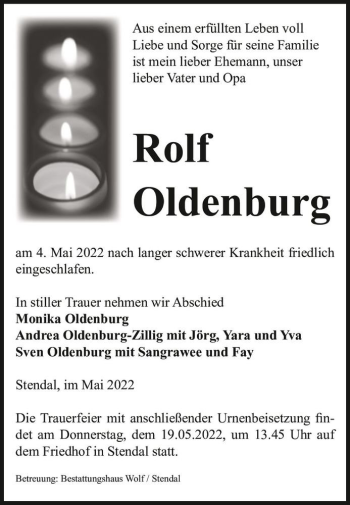 Traueranzeige von Rolf Oldenburg  von Magdeburger Volksstimme