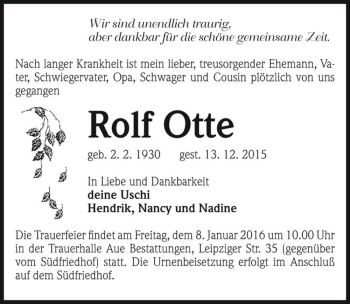 Traueranzeige von Rolf Otte  von Magdeburger Volksstimme