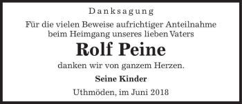 Traueranzeige von Rolf Peine  von Magdeburger Volksstimme