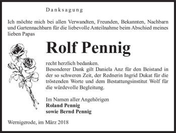 Traueranzeige von Rolf Pennig  von Magdeburger Volksstimme
