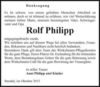 Traueranzeige von Rolf Philipp  von Magdeburger Volksstimme
