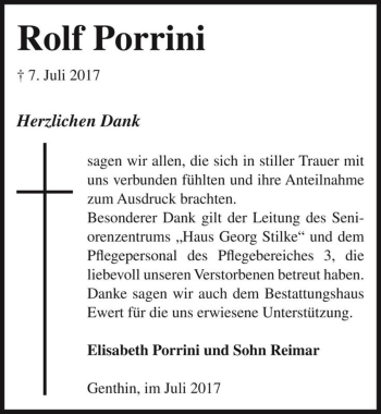 Traueranzeige von Rolf Porrini  von Magdeburger Volksstimme