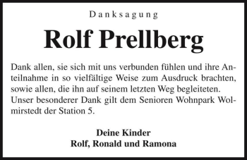 Traueranzeige von Rolf Prellberg  von Magdeburger Volksstimme