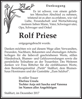 Traueranzeige von Rolf Priese  von Magdeburger Volksstimme
