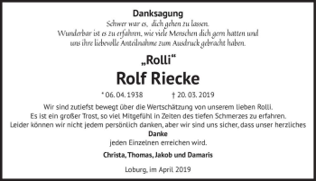 Traueranzeige von Rolf Riecke 