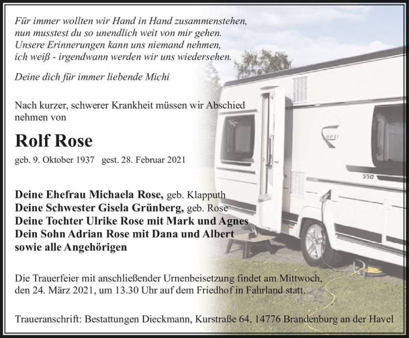 Traueranzeige für Rolf Rose  vom 13.03.2021 aus Magdeburger Volksstimme