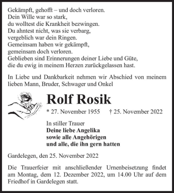 Traueranzeige von Rolf Rosik  von Magdeburger Volksstimme