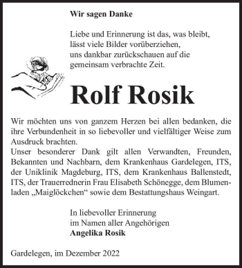 Traueranzeige von Rolf Rosik  von Magdeburger Volksstimme