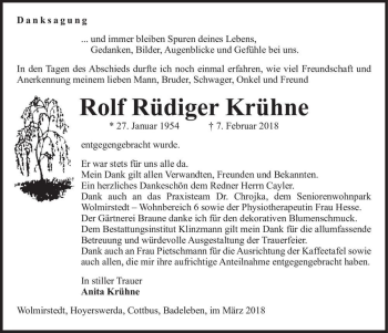 Traueranzeige von Rolf Rüdiger Krühne  von Magdeburger Volksstimme