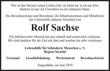 Traueranzeige von Rolf Sachse  von Magdeburger Volksstimme