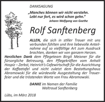 Traueranzeige von Rolf Sanftenberg  von Magdeburger Volksstimme