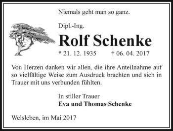 Traueranzeige von Rolf Schenke  von Magdeburger Volksstimme