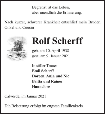 Traueranzeige von Rolf Scherff  von Magdeburger Volksstimme