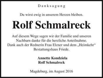 Traueranzeige von Rolf Schmalreck  von Magdeburger Volksstimme