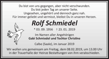 Traueranzeige von Rolf Schmiedel  von Magdeburger Volksstimme