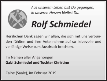 Traueranzeige von Rolf Schmiedel  von Magdeburger Volksstimme