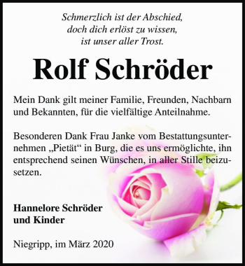 Traueranzeige von Rolf Schröder  von Magdeburger Volksstimme