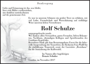 Traueranzeige von Rolf Schulze  von Magdeburger Volksstimme