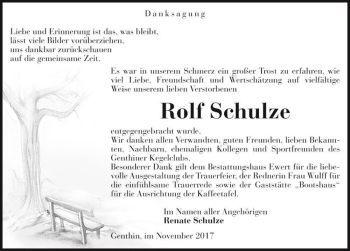Traueranzeige von Rolf Schulze  von Magdeburger Volksstimme