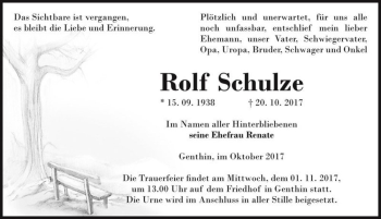 Traueranzeige von Rolf Schulze  von Magdeburger Volksstimme