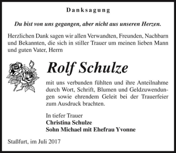 Traueranzeige von Rolf Schulze  von Magdeburger Volksstimme