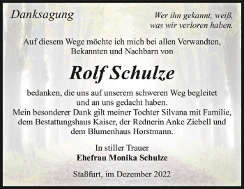 Traueranzeige von Rolf Schulze  von Magdeburger Volksstimme
