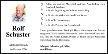 Traueranzeige von Rolf Schuster  von Magdeburger Volksstimme