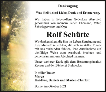 Traueranzeige von Rolf Schütte  von Magdeburger Volksstimme